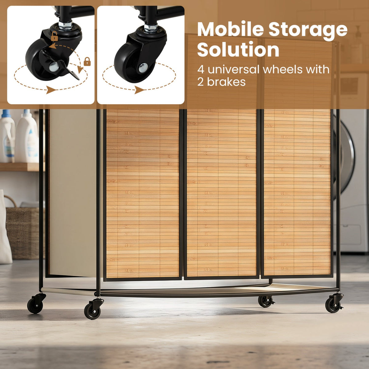3-Section Laundry Hamper with Lid and Wheels - 21.4 Gal 8