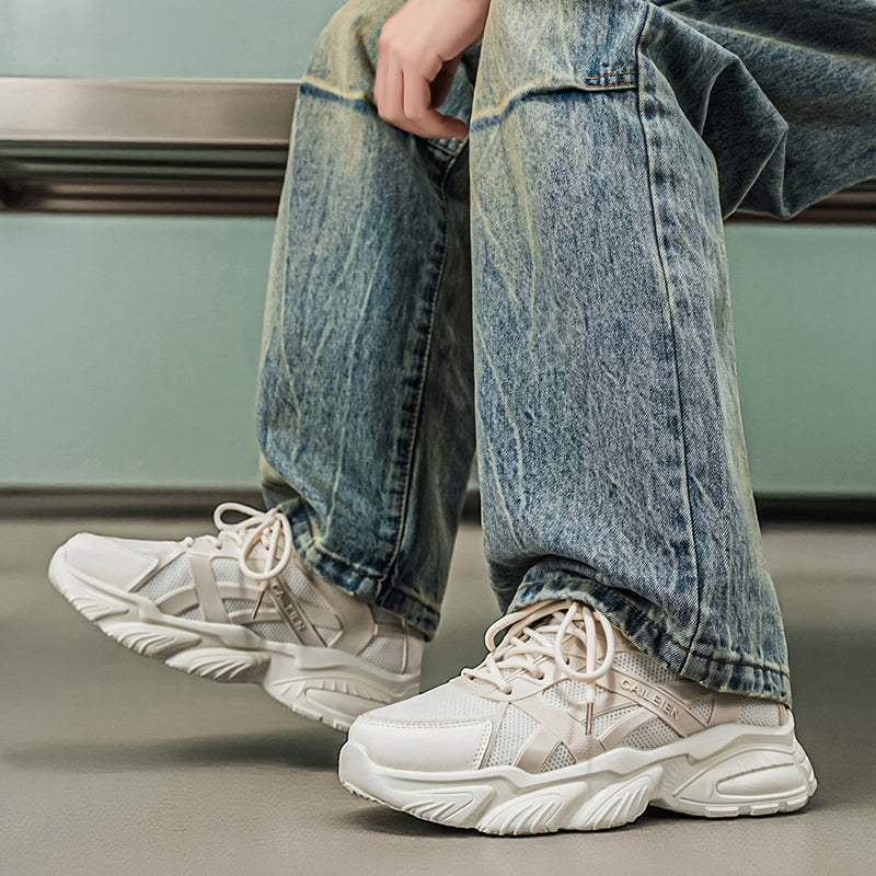 New Men's Breathable Mesh Sneakers, Trendy Versatile Anti-slip Chunky Sole Casual Dad Shoes For Men 4