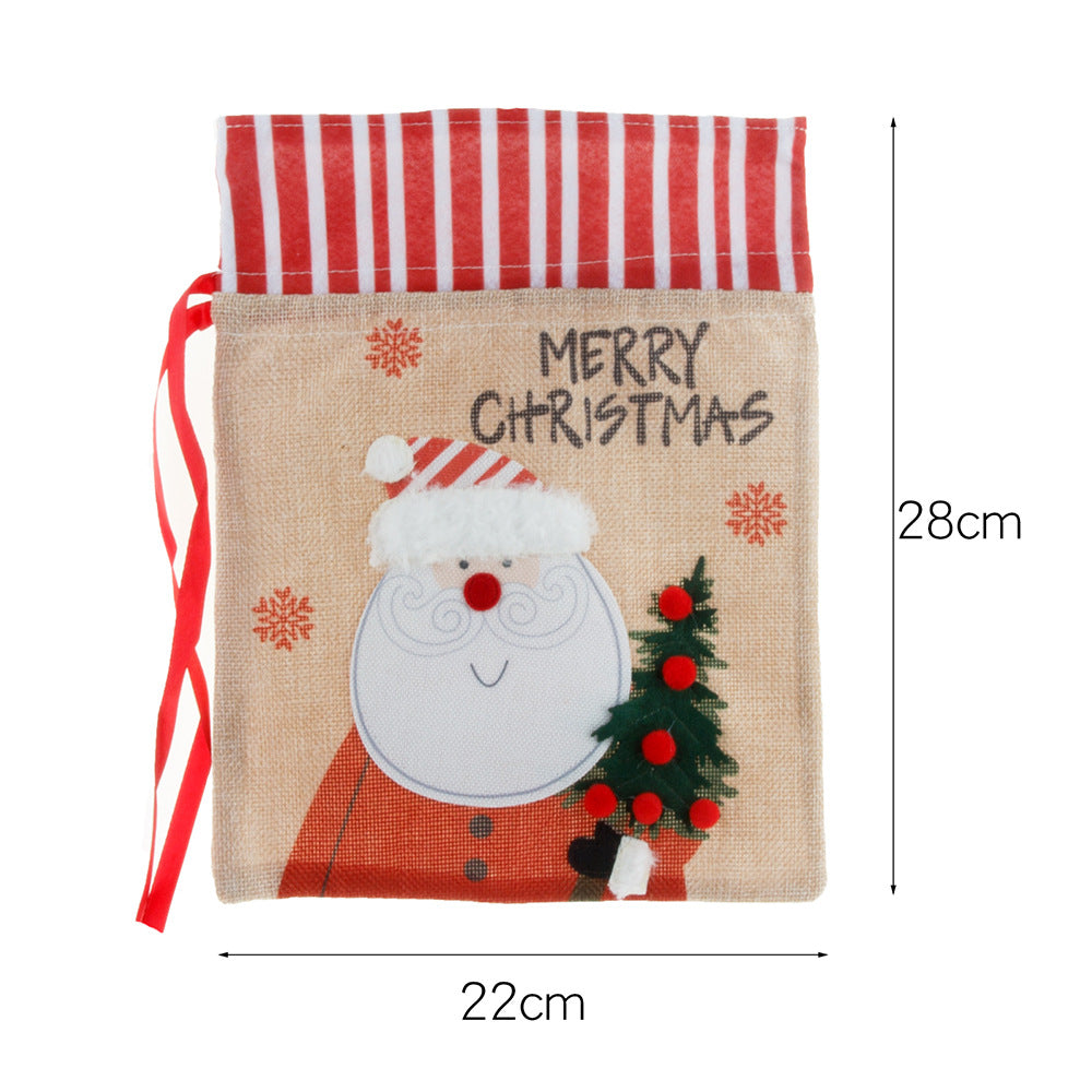 Christmas decorations, burlap gift bags, candy bags, apple bags, cartoon Christmas gift bags 6