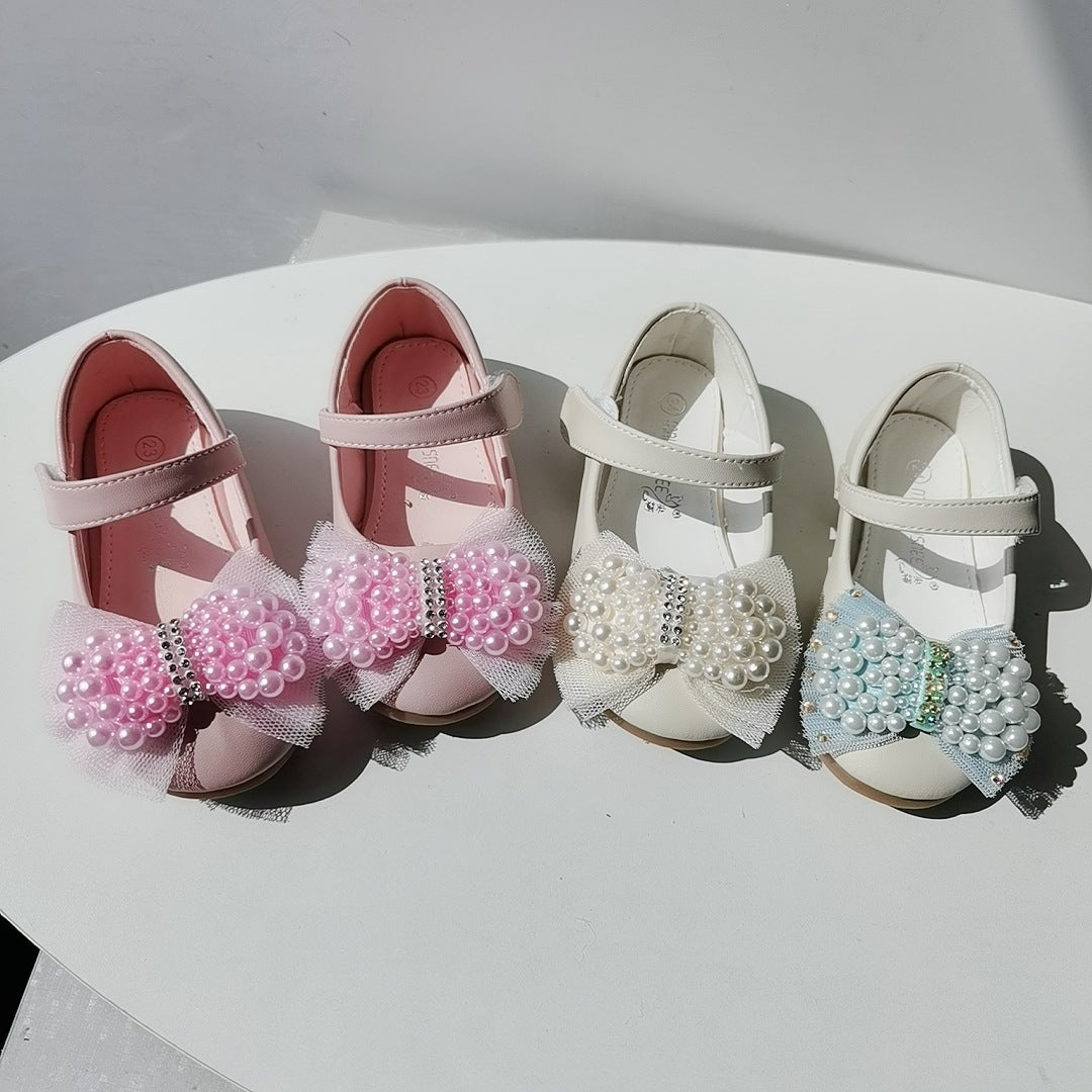 Princess Shoes Girls' Pearl Bow Leather Shoes Wedding Shoes 4