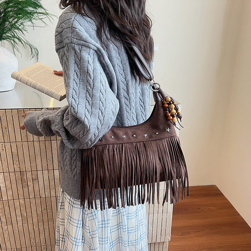 Suede Single-shoulder Crossbody Bag With Tassels 4