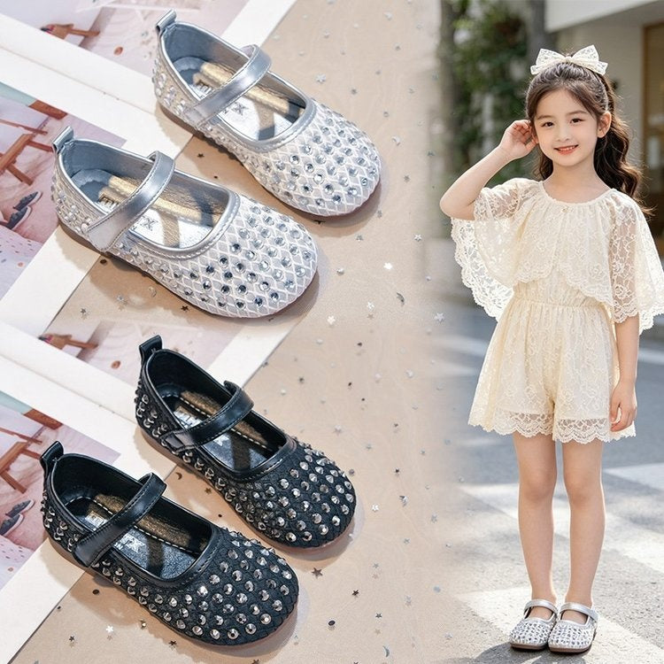 2026 Spring & Summer New Arrivals, Girls Fashion Rhinestone Leather Shoes, Korean Style Princess Versatile Comfortable Casual Sandals, Wholesale Available 1