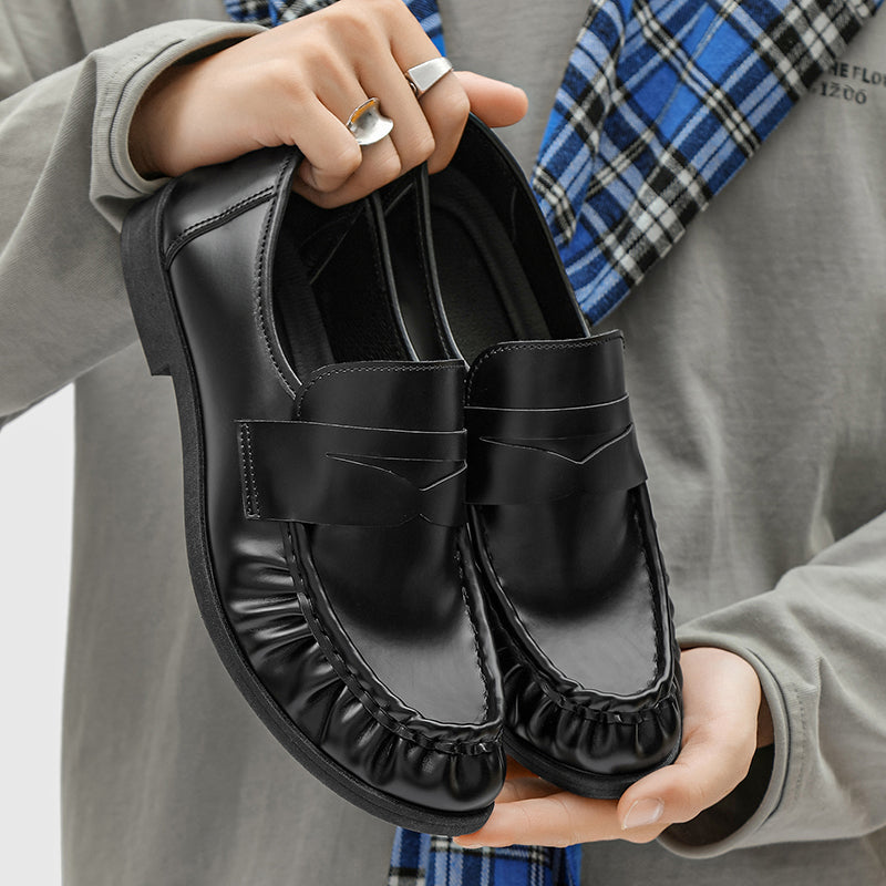 New Arrival Versatile Round Toe Men's Slip-On Shoes, Lazy Style Vintage Casual Leather Shoes, British Style Loafers 1