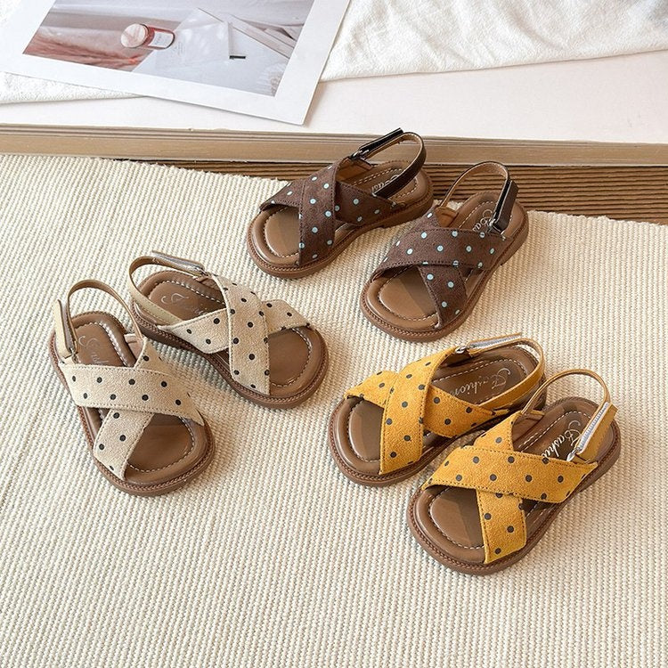 2026 Summer New Girls Sandals, Polka Dot Open-Toe Shoes, Princess Style Beach Shoes & Casual Slippers For Little Girls 1