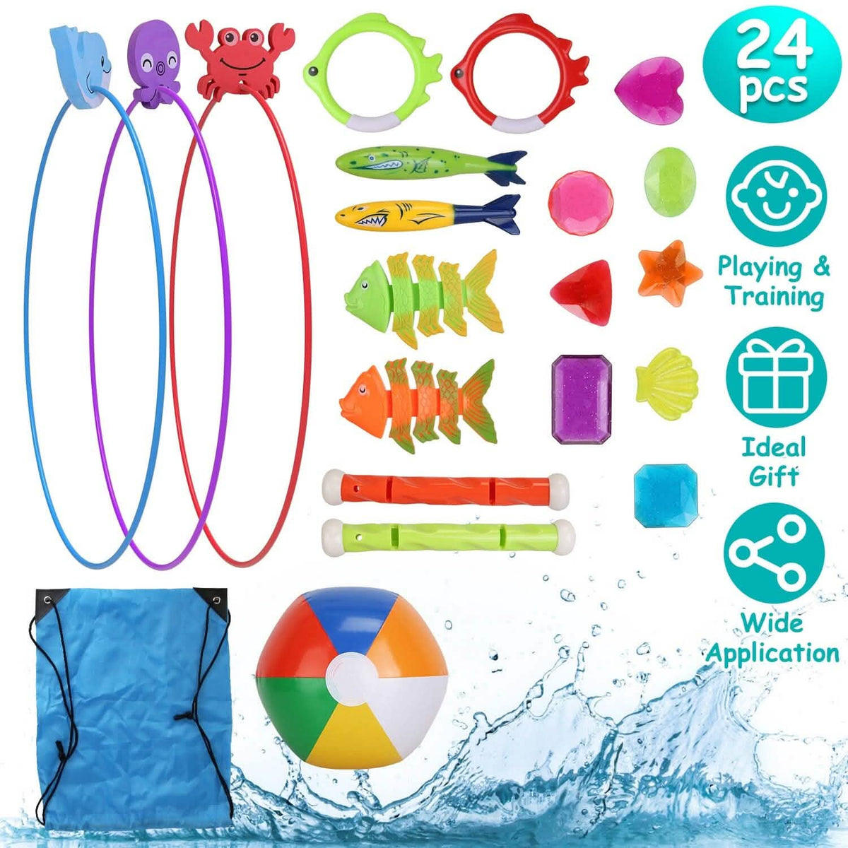 24-Pieces: Diving Toys Swimming Pool for Aged 3+ Years Old 6