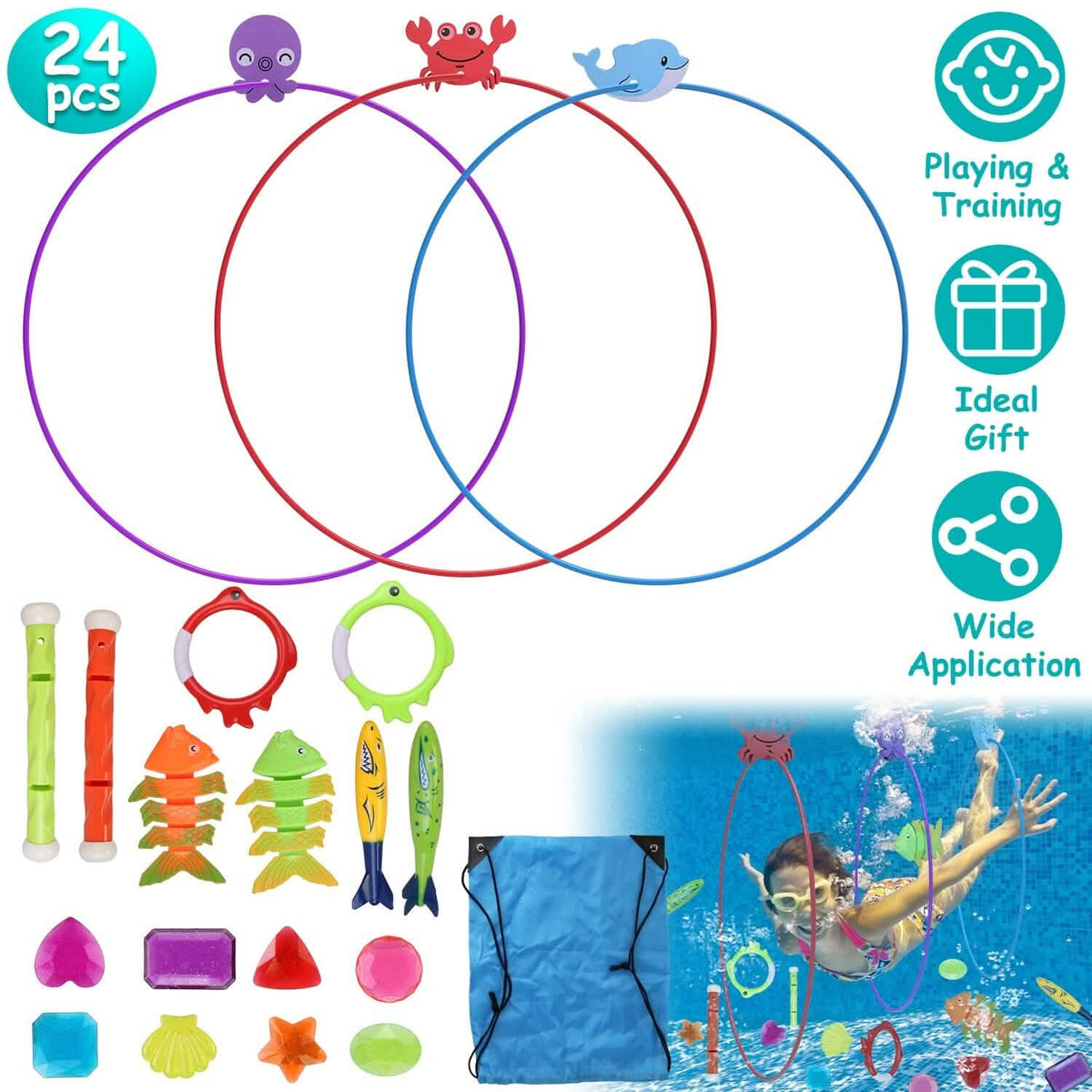 24-Pieces: Diving Toys Swimming Pool for Aged 3+ Years Old 5
