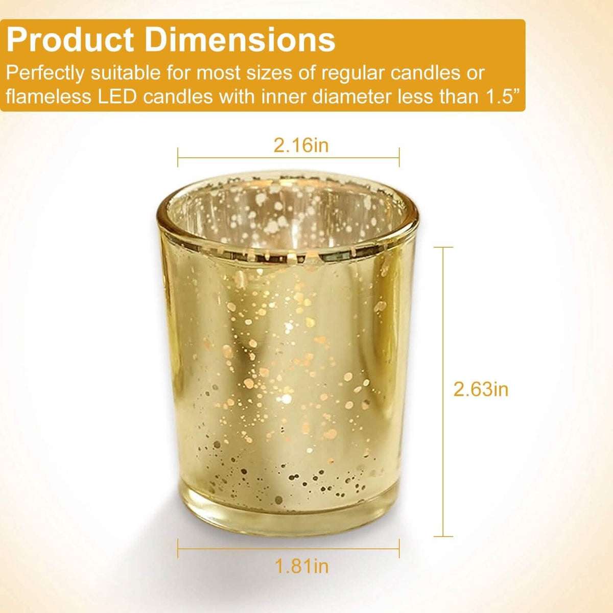 24-Pieces Gold Votive Tealights Candle Holder Mercury Glass 10
