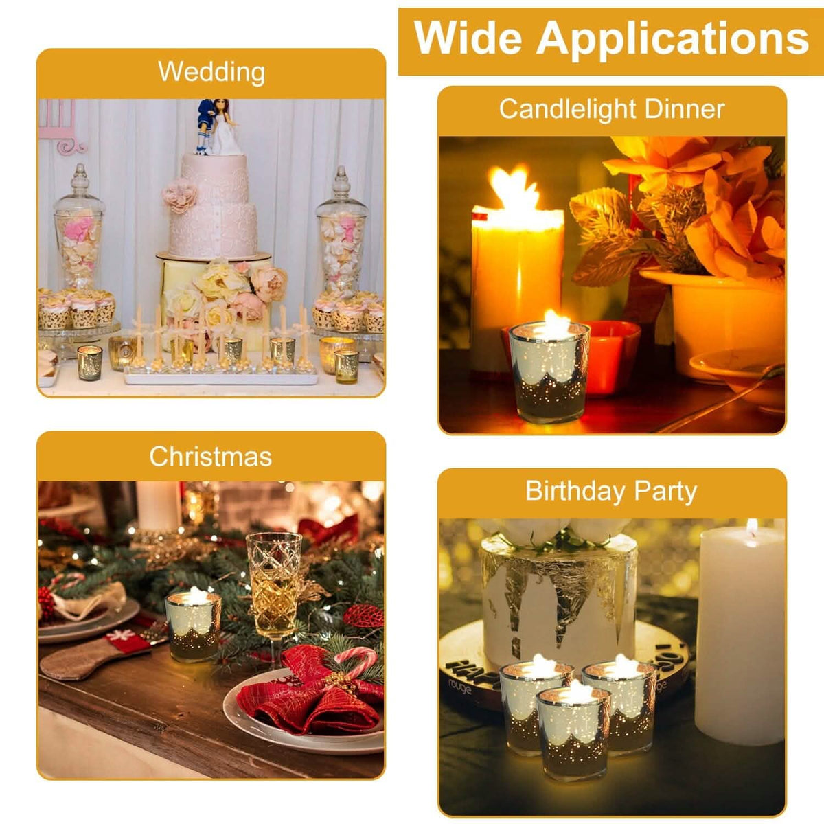24-Pieces Gold Votive Tealights Candle Holder Mercury Glass 6
