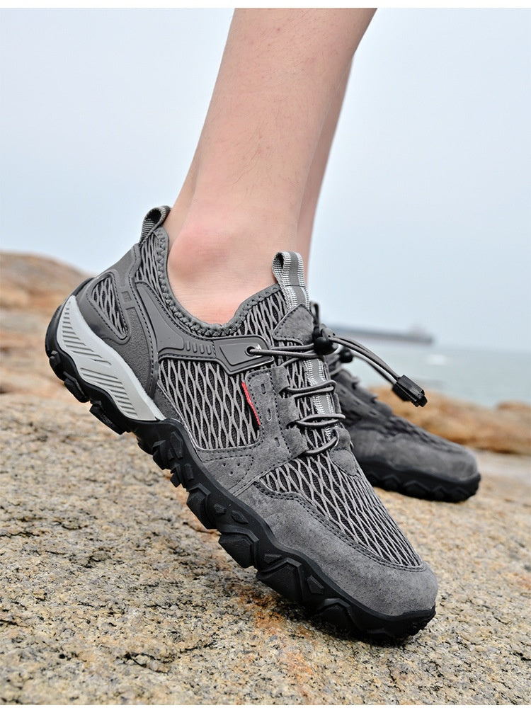 Men's Summer Leather Breathable Outdoor Sports Casual Shoes Non-slip Soft-soled Mesh Surface Hiking Shoes 9