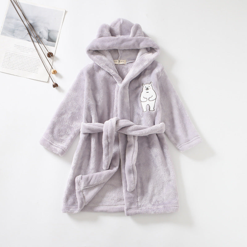 Flannel Bathrobe Boys' Home Wear With Hood 5