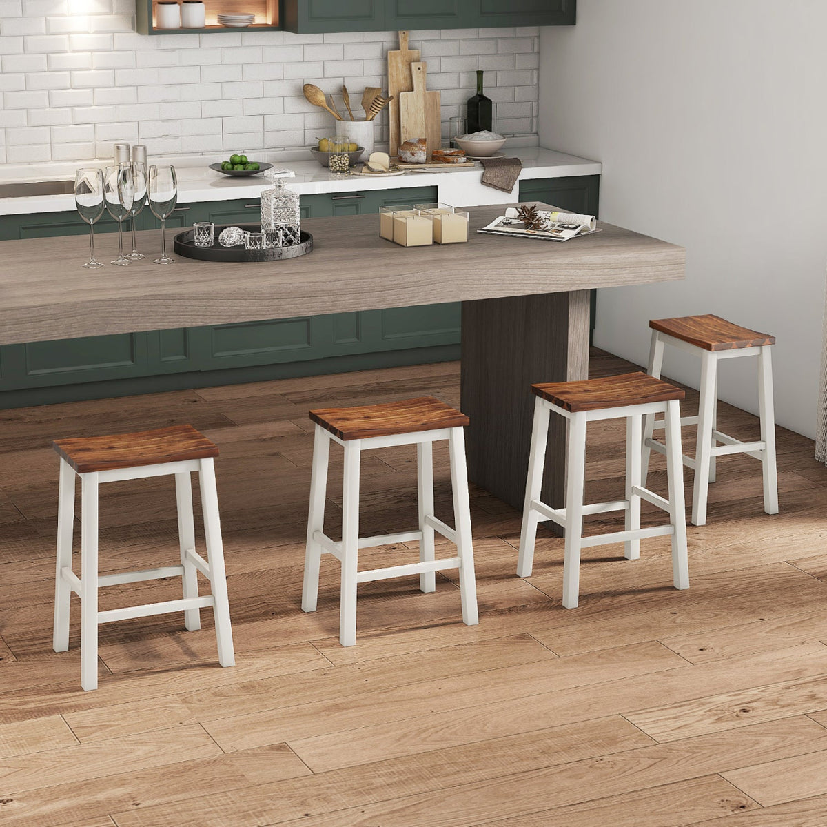 Saddle Bar Stools Set of 4 with Footrests, 24.5-Inch 1