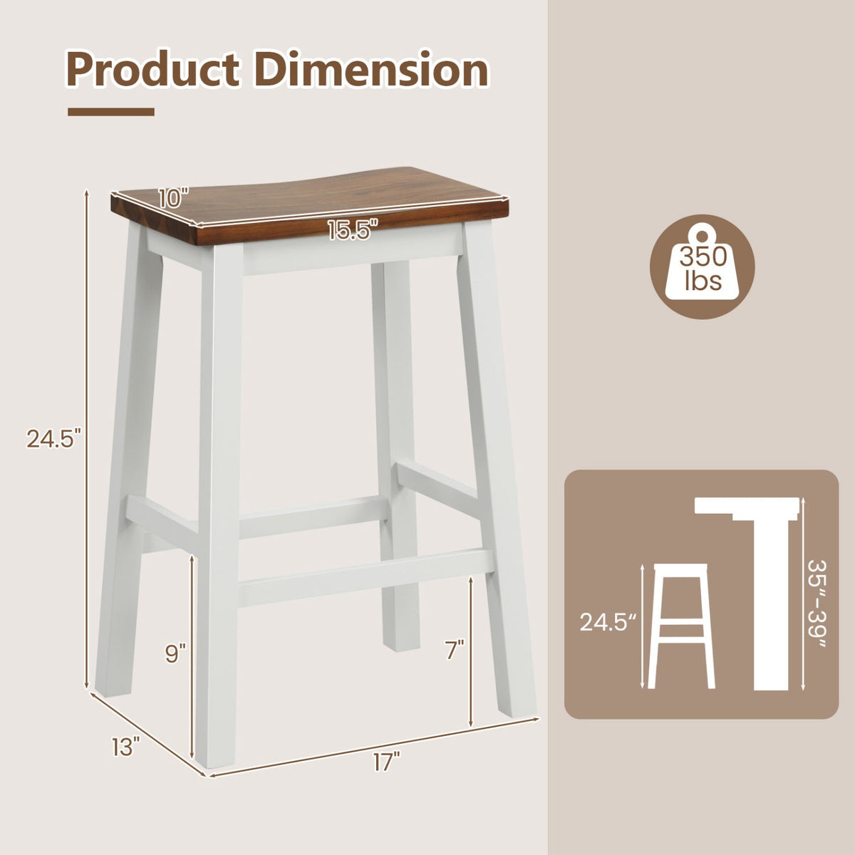 Saddle Bar Stools Set of 4 with Footrests, 24.5-Inch 3
