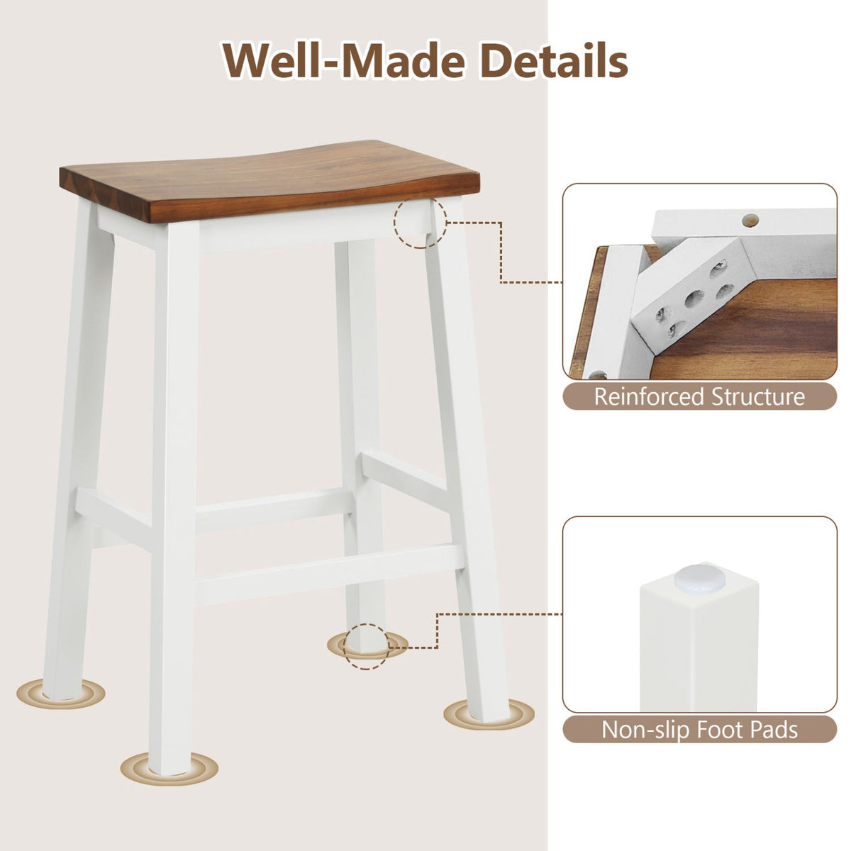 Saddle Bar Stools Set of 4 with Footrests, 24.5-Inch 4