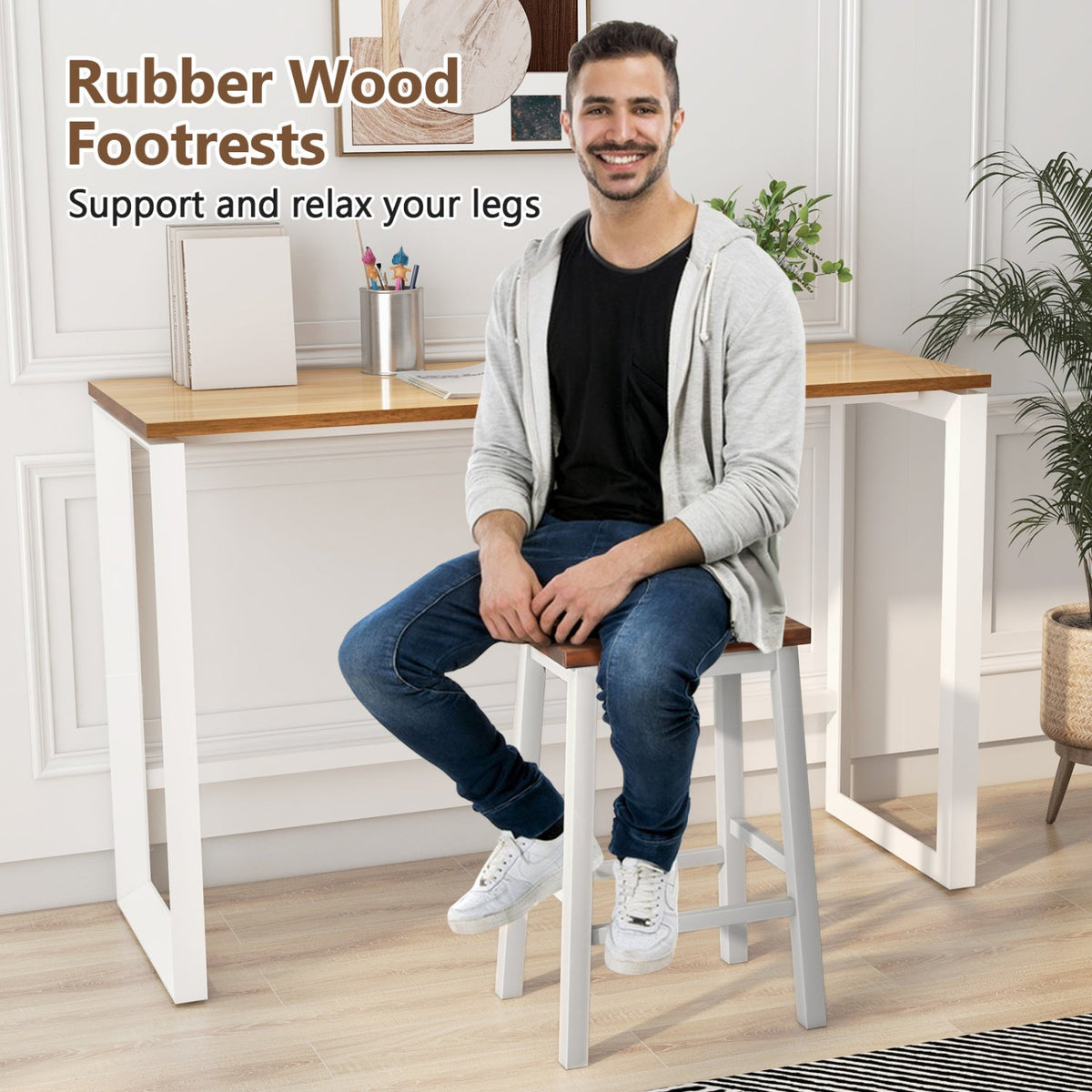 Saddle Bar Stools Set of 4 with Footrests, 24.5-Inch 6