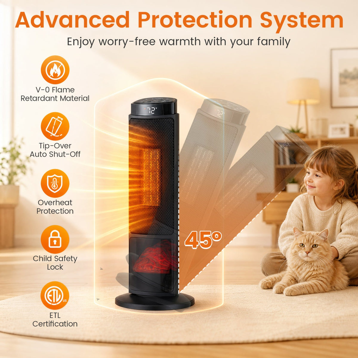 24-Inch PTC Ceramic Tower Space Heater with 7-Color Flame 8
