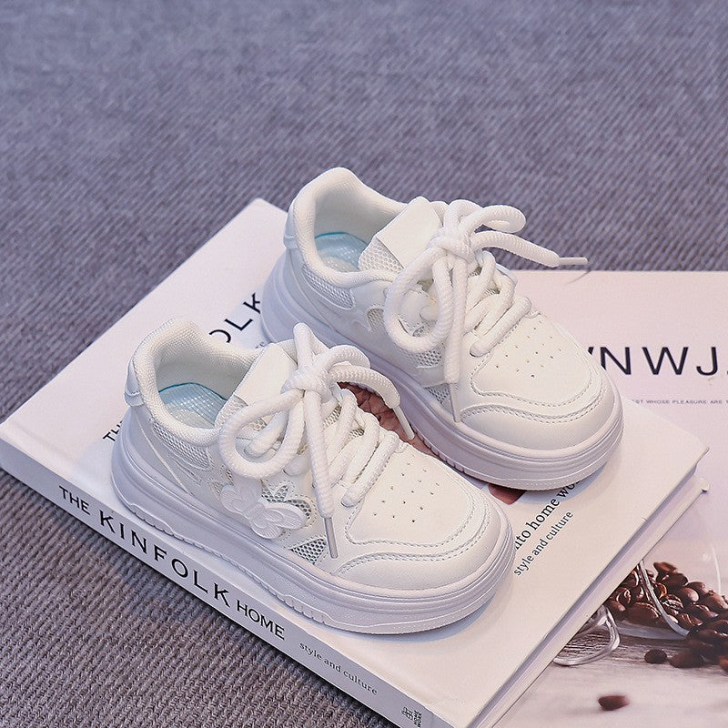 2026 Spring Summer Kids Skate Shoes, Breathable Mesh White Sneakers For Girls, Lightweight Versatile Performance & Running Shoes 4