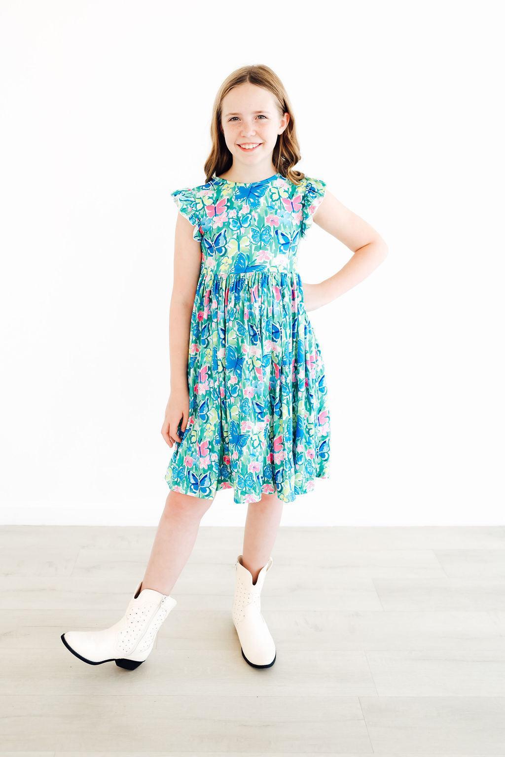 Watercolor Butterflies Flutter Sleeve Twirl Dress 6