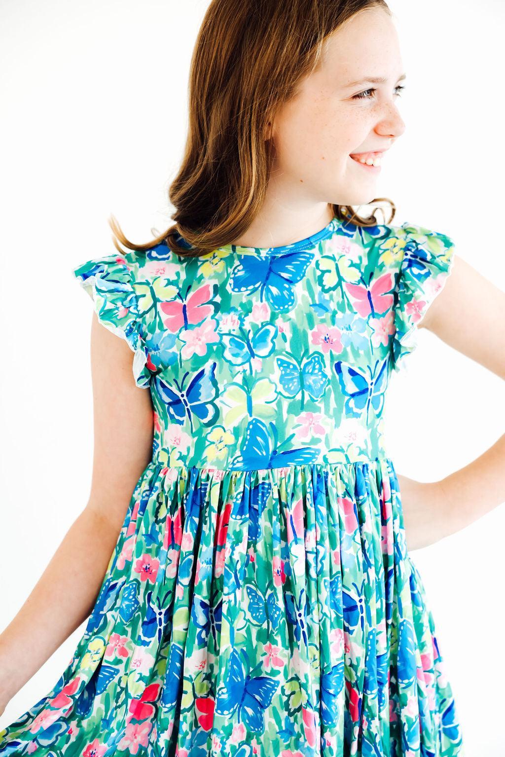 Watercolor Butterflies Flutter Sleeve Twirl Dress 10