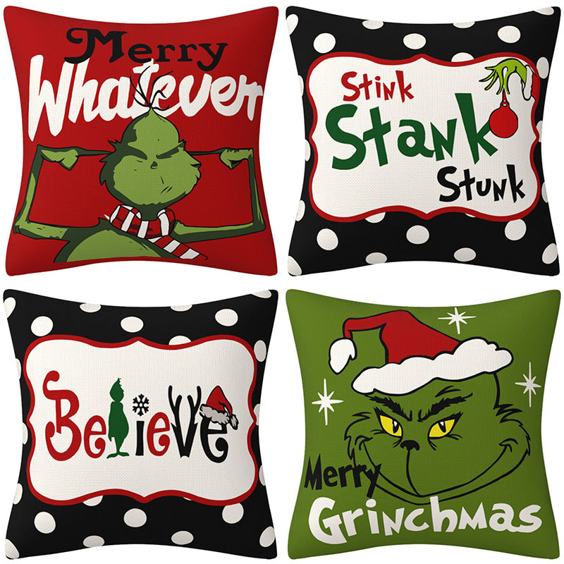 Grinch Christmas Pillow Cover Amazon Home Christmas Decoration Cushion Sofa Pillowcase 1