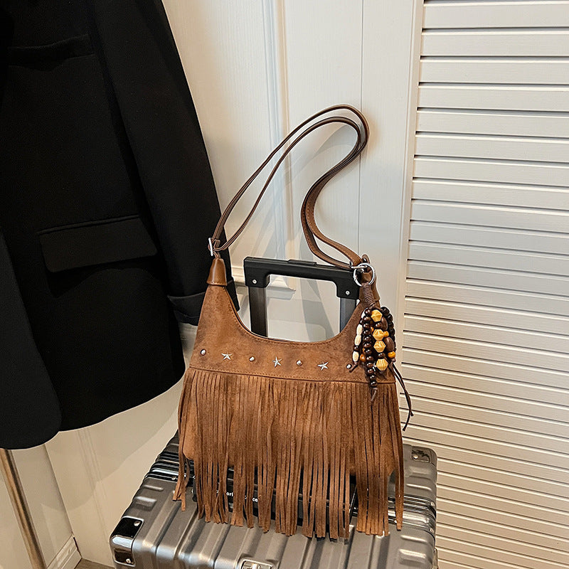 Suede Single-shoulder Crossbody Bag With Tassels 2