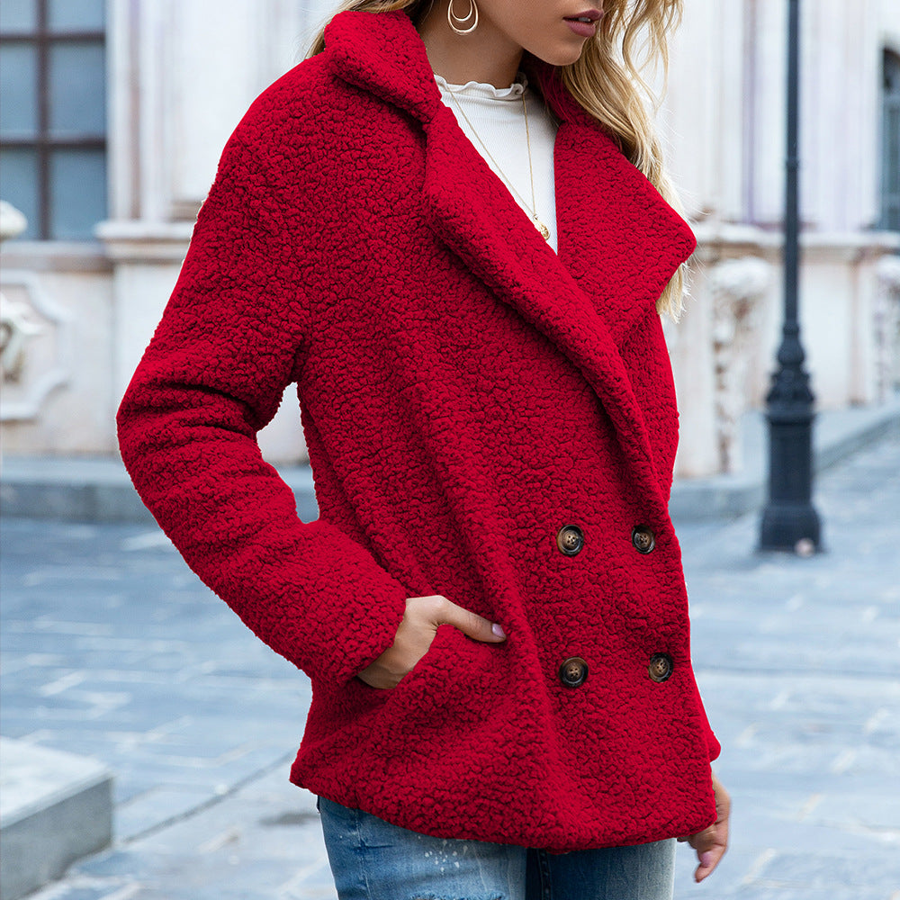 Loose Lapel Fluffy Coat Winter Button Jacket Cardigan Outwear For Women Clothing 4