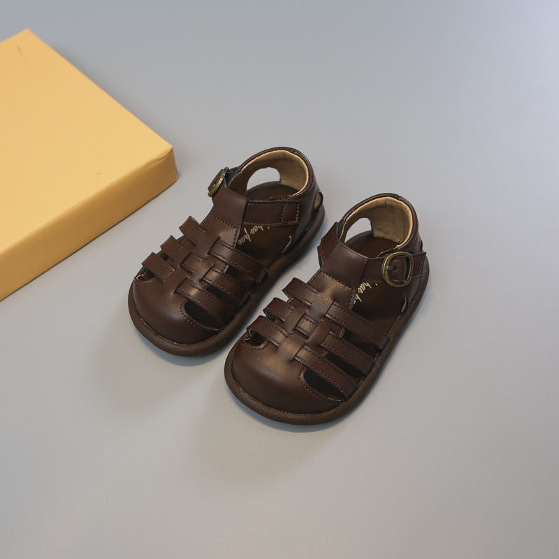 Girls' Closed Toe Children's Shoes Toddler Shoes Woven Hollowed Roman Shoes 4