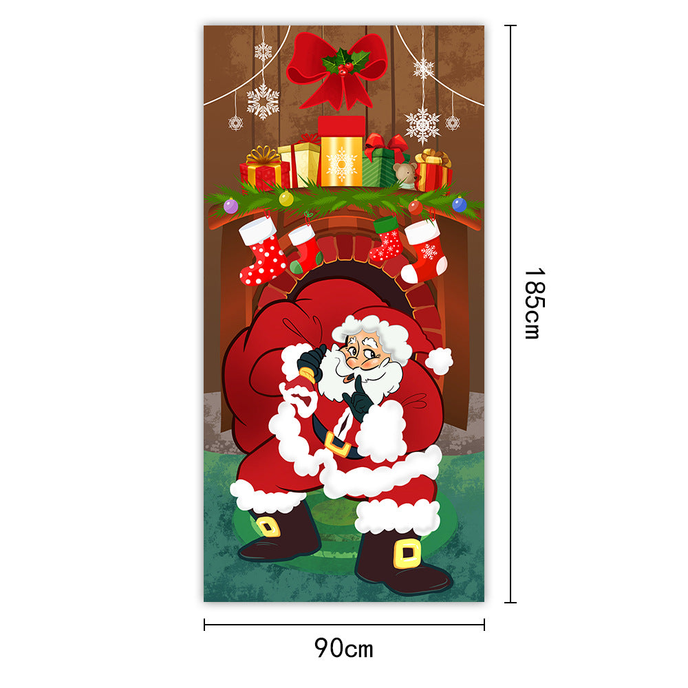 New Christmas Door Curtains, Flags, Outdoor Photography, Santa Claus and Puppies, Background Decoration, Hanging Cloth 6