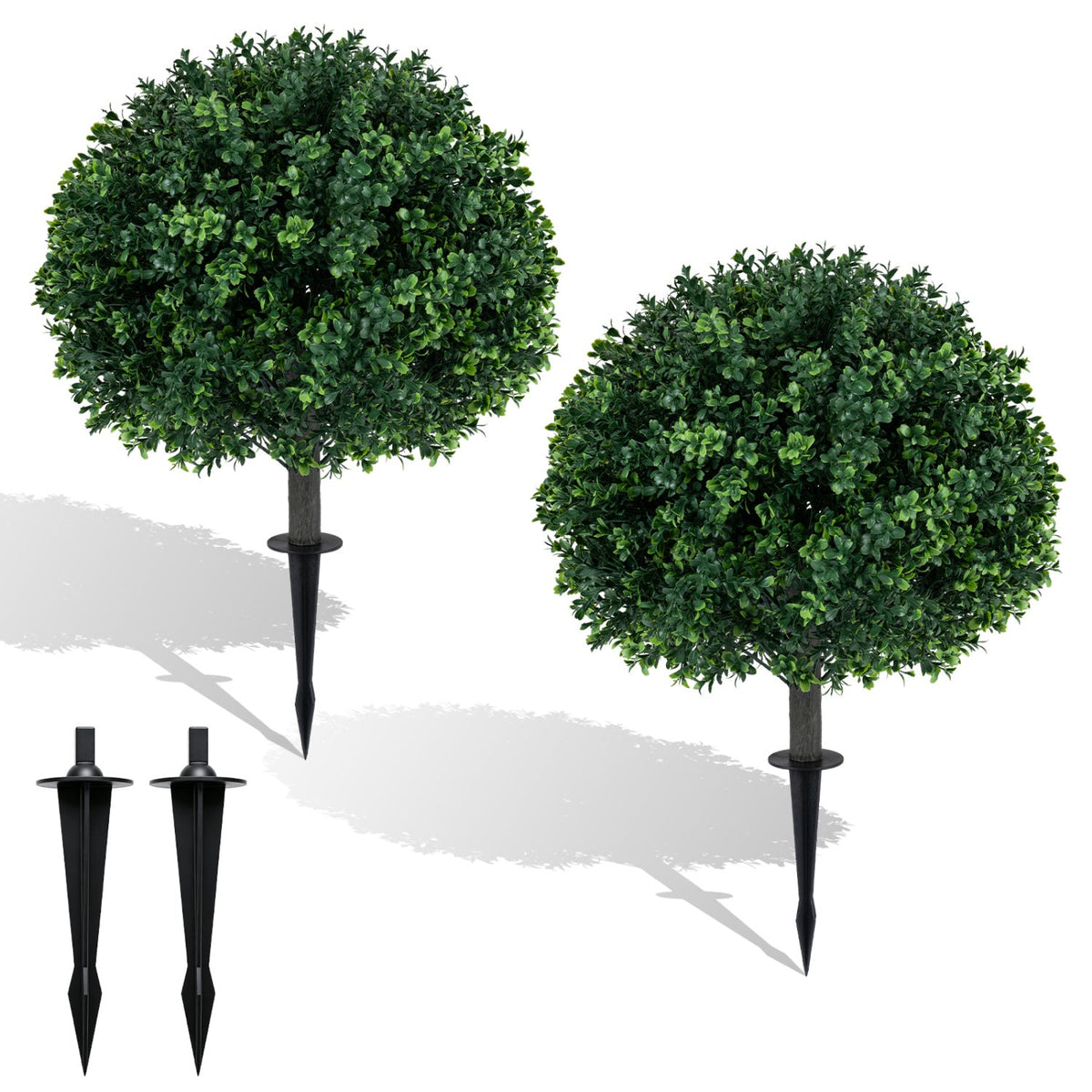 Artificial Boxwood Topiary Trees 27" Set of 2 with Ground Spikes 3
