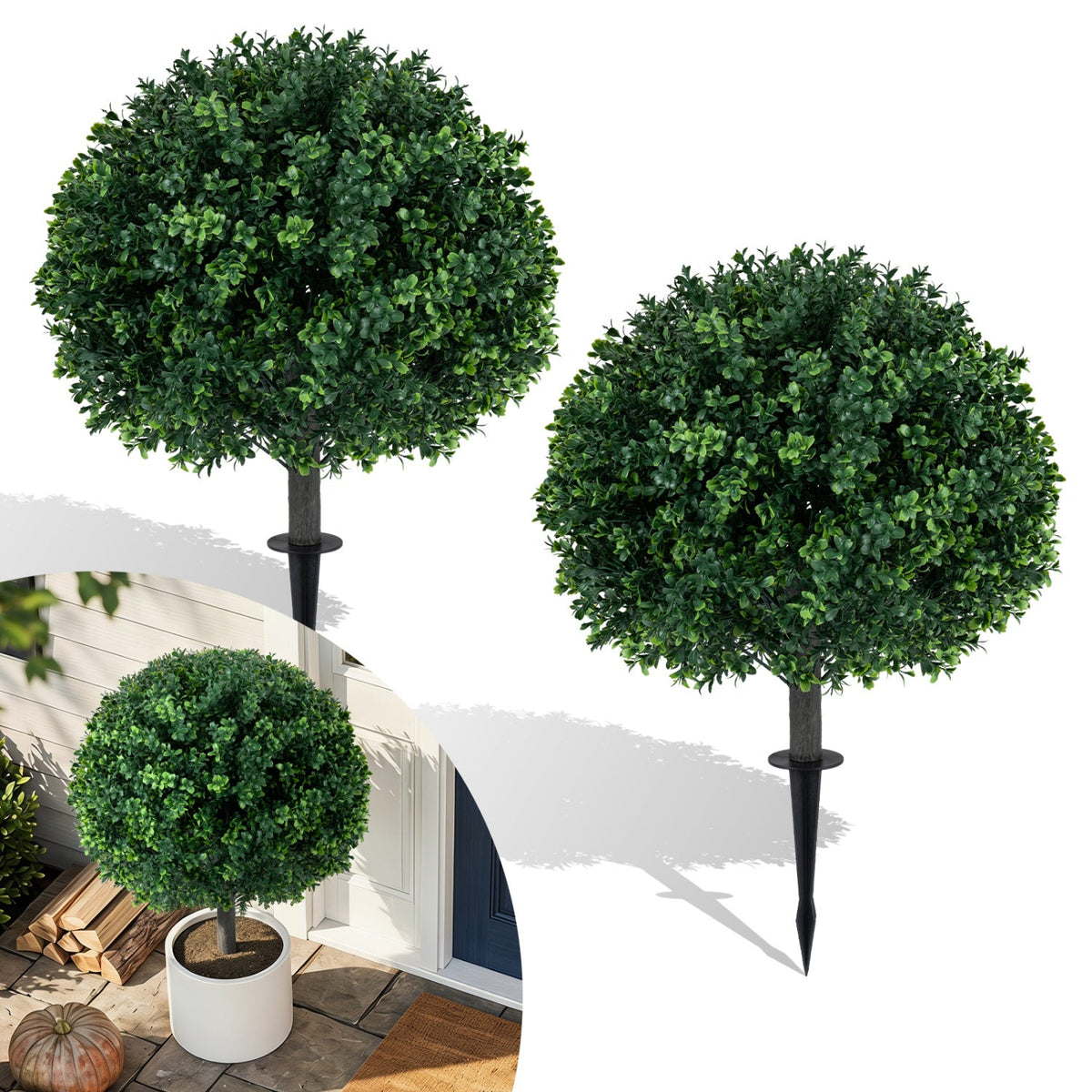 Artificial Boxwood Topiary Trees 27" Set of 2 with Ground Spikes 4