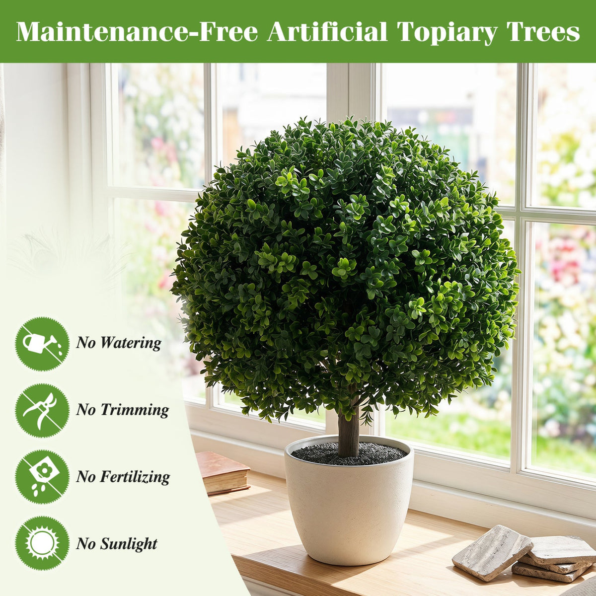 Artificial Boxwood Topiary Trees 27" Set of 2 with Ground Spikes 7