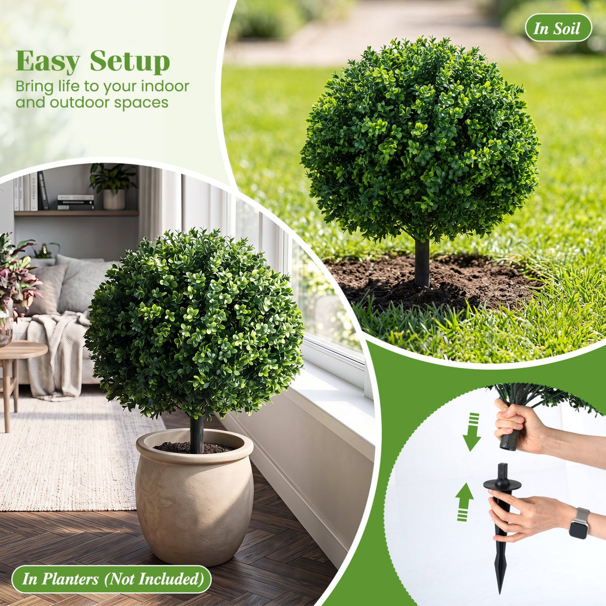 Artificial Boxwood Topiary Trees 27" Set of 2 with Ground Spikes 8