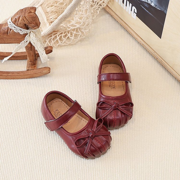 Xiaoxiangfeng Pleated Little Leather Shoes, Girls' Bow Princess Shoes, Shallow Single Shoes 5