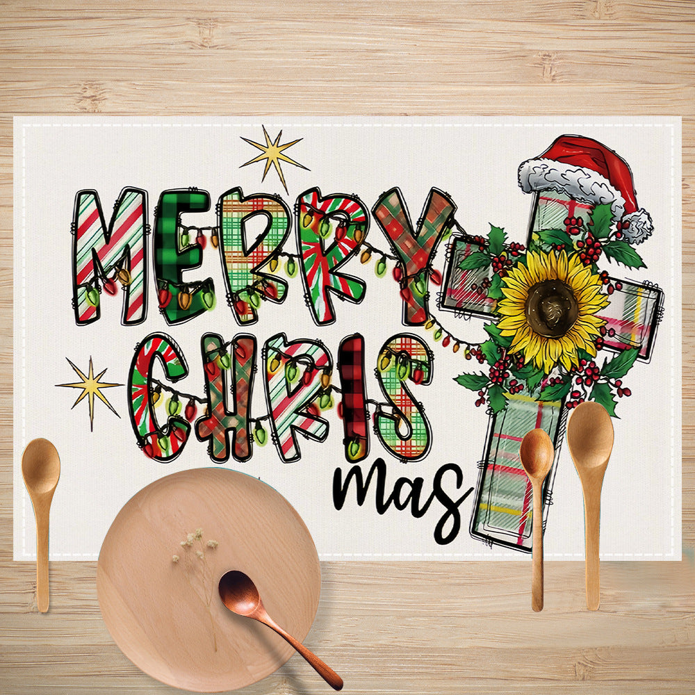 Skull Milk Tea Cup Printed Meal Mat Christmas Snowflake Letter Linen Table Mat Holiday Table Decoration Insulation Mat 8