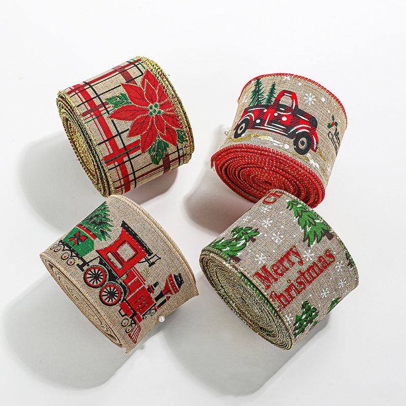 Christmas ribbon imitation linen ribbon decoration bow accessories snowflake Christmas ribbon in stock 2