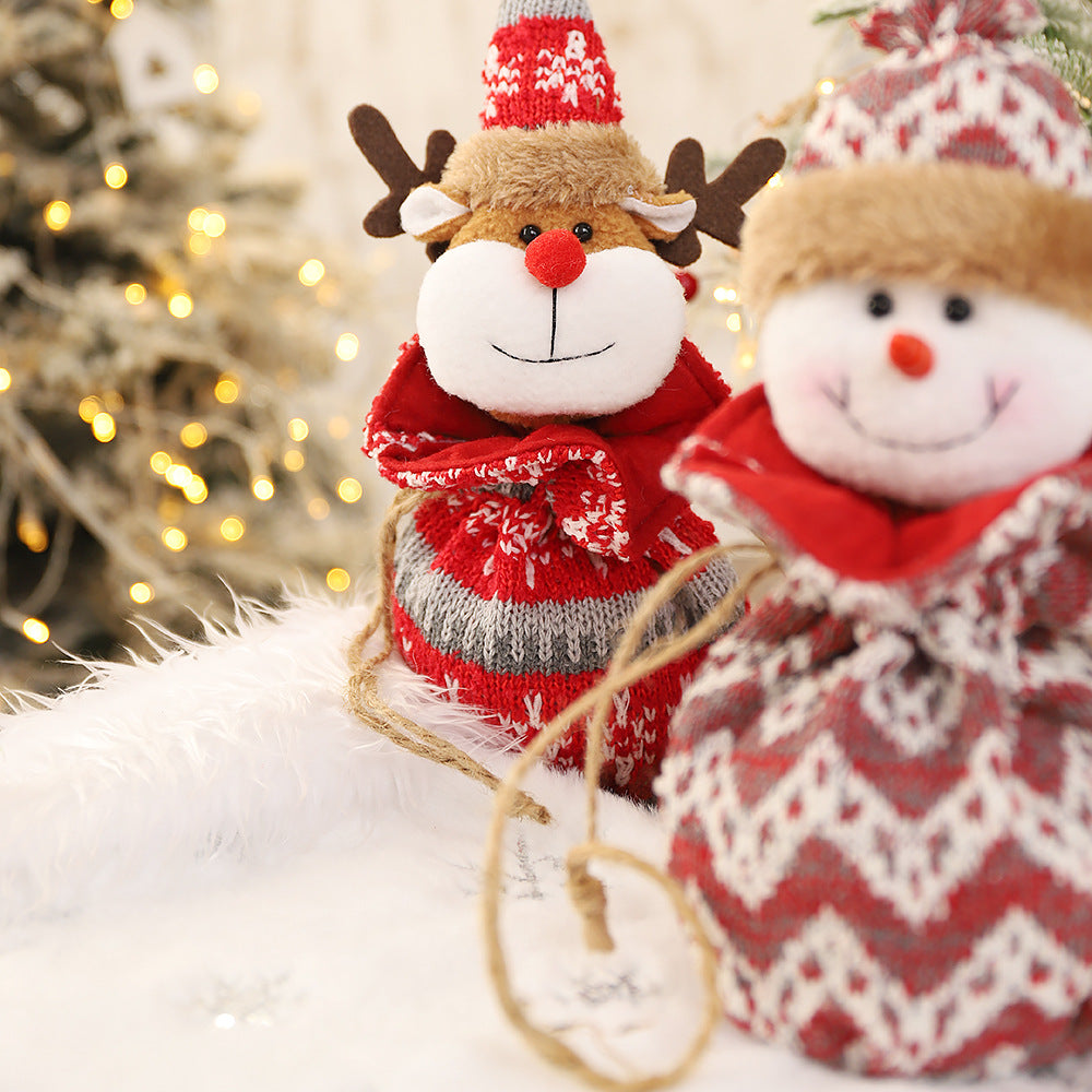 New 3D Knitted Fabric Doll Apple Bag Christmas Decorations Children's Day Gift Bundle Pocket Candy Bag 3