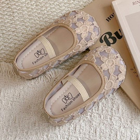 Girls' Flower Mesh Sandals Solid Color Transparent Mesh Princess Shoes 8
