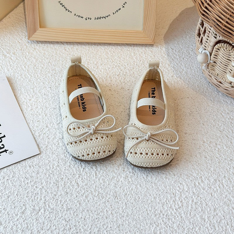 Girls' Baotou Sandals, Children's Bow Princess Single Shoes, Girls' Baby Breathable Knitted Shoes 6