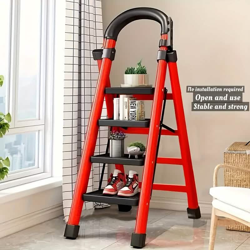 Folding 3/4-Step Ladder – Portable Steel Step Stool, Anti-Slip 6