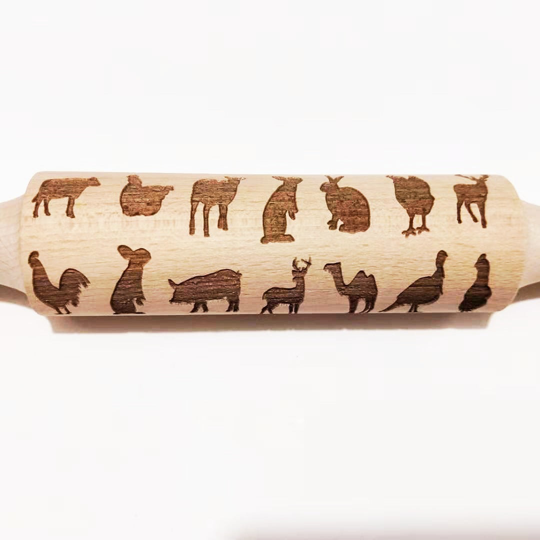 Wooden Rolling Pin Beechwood Laser Engraved Printed Rolling Pin Embossing Rolling Pin Christmas Flip Sugar Cookie Rolling Pin 3