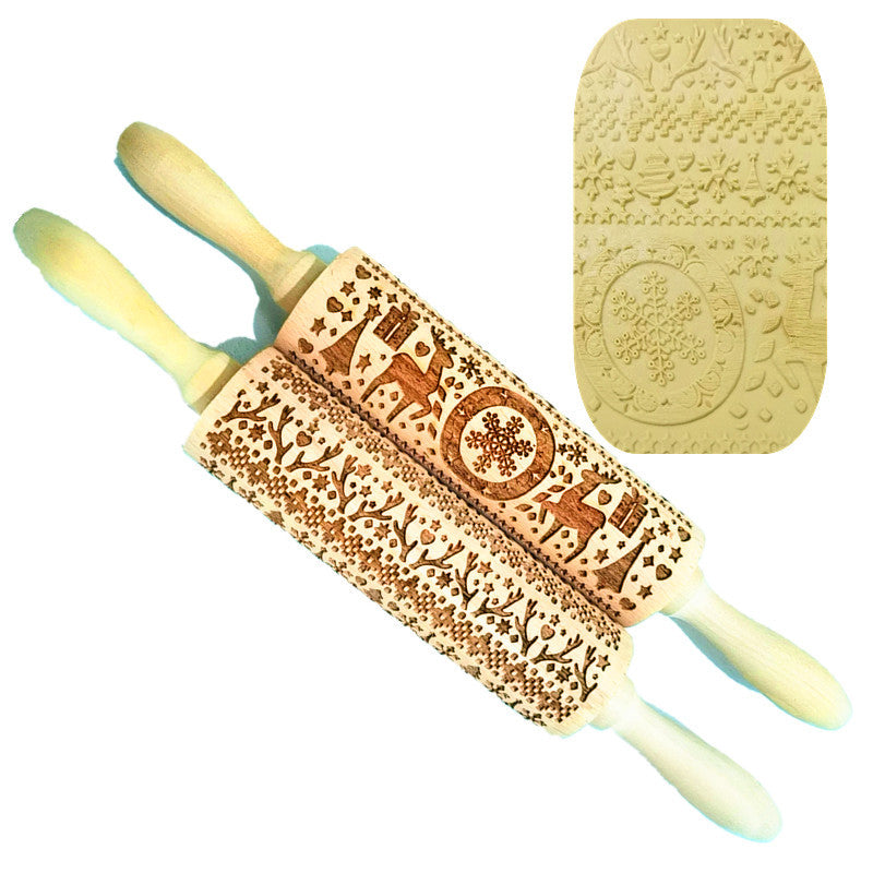 Wooden Rolling Pin Beechwood Laser Engraved Printed Rolling Pin Embossing Rolling Pin Christmas Flip Sugar Cookie Rolling Pin 1