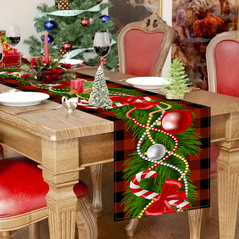 Christmas table flag Christmas candy printed tablecloth TV cabinet decoration white linen tablecloth tea flag pad 4