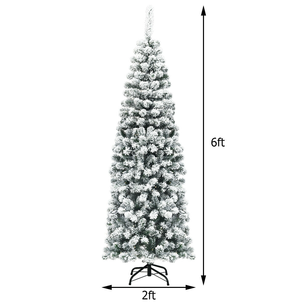 6 Feet Unlit Hinged Snow Flocked Artificial Pencil Christmas Tree with 500 Branch Tip 4