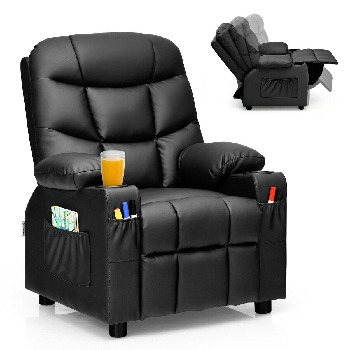 Kids Recliner Chair with Cup Holder and Footrest for Children 2