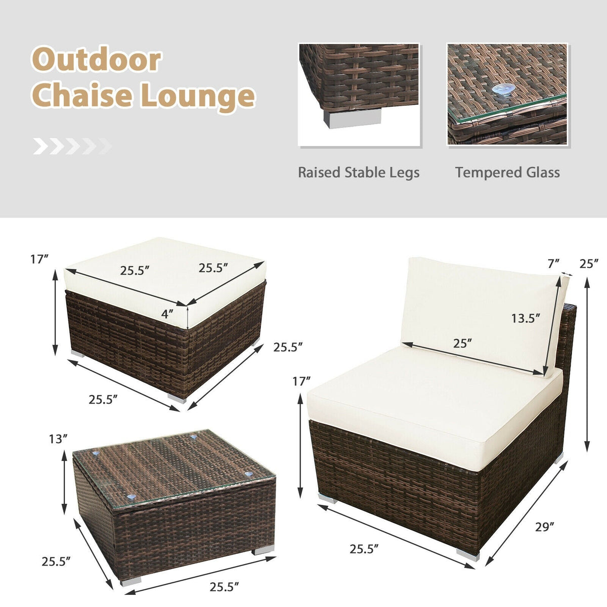 5 Pieces Patio Rattan Furniture Set with Cushioned Armless Sofa 13