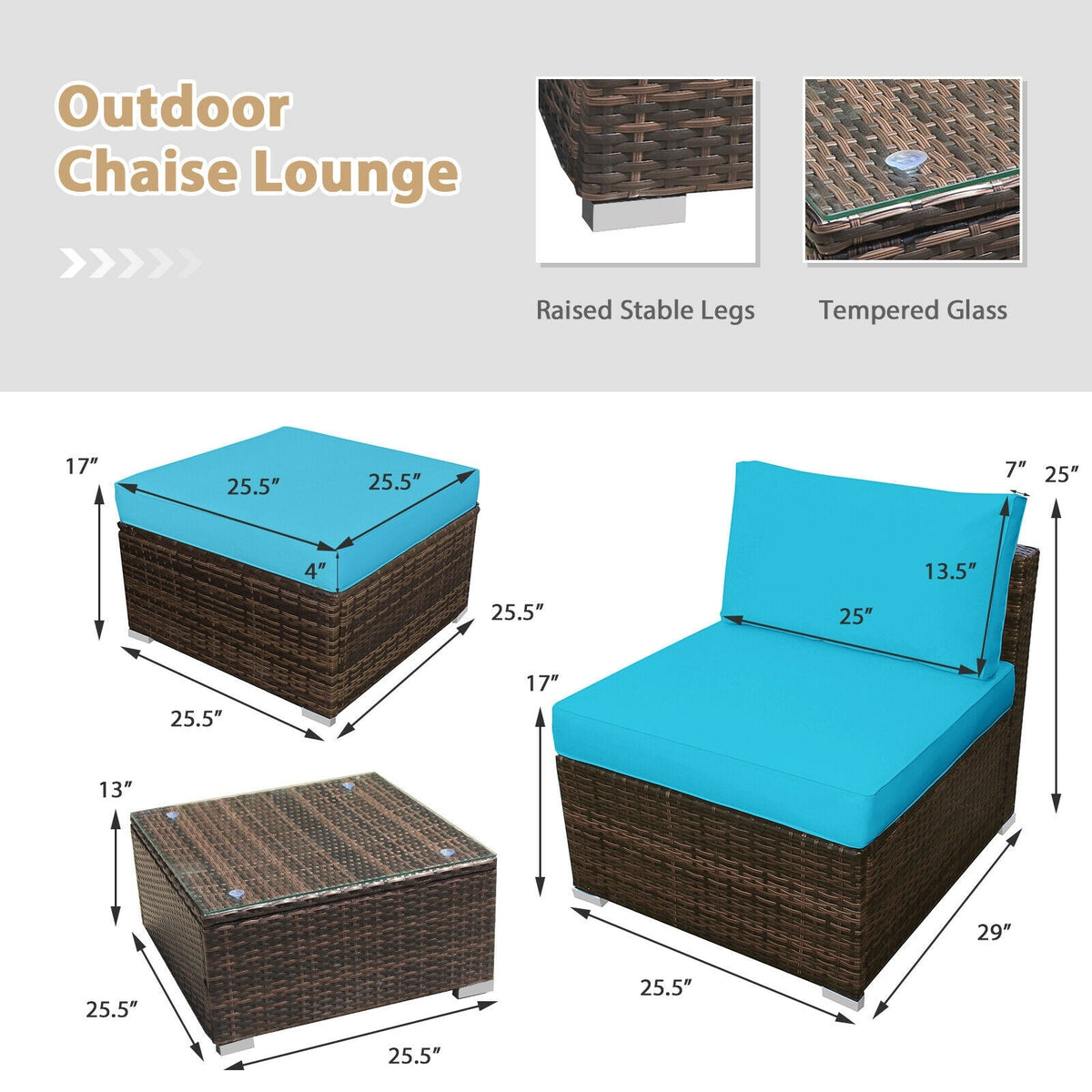 5 Pieces Patio Rattan Furniture Set with Cushioned Armless Sofa 15