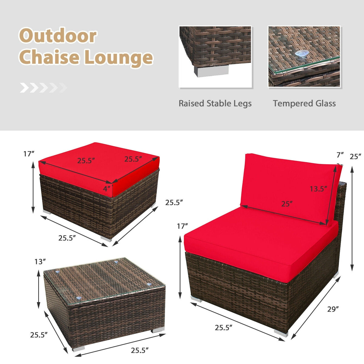 5 Pieces Patio Rattan Furniture Set with Cushioned Armless Sofa 14
