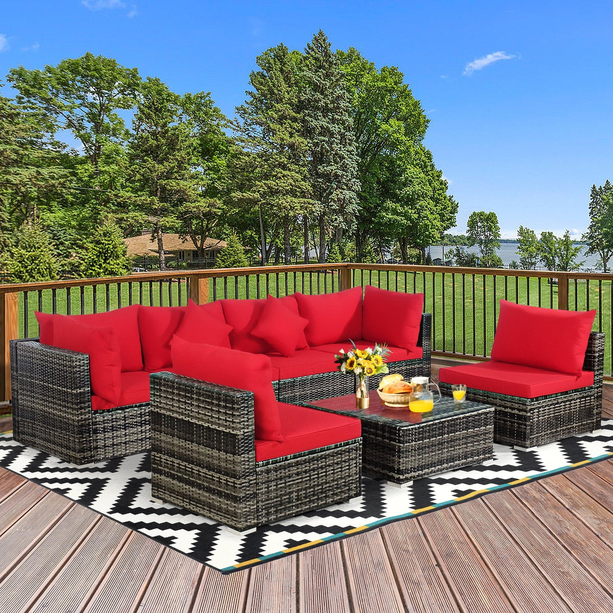 7 Pieces Patio Rattan Furniture Set Sectional Sofa Garden Cushion 44
