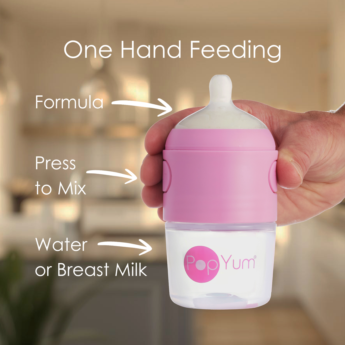 PopYum Pink Formula Making Baby Bottle 4-Pack Set with White Drying Rack Bundle 2