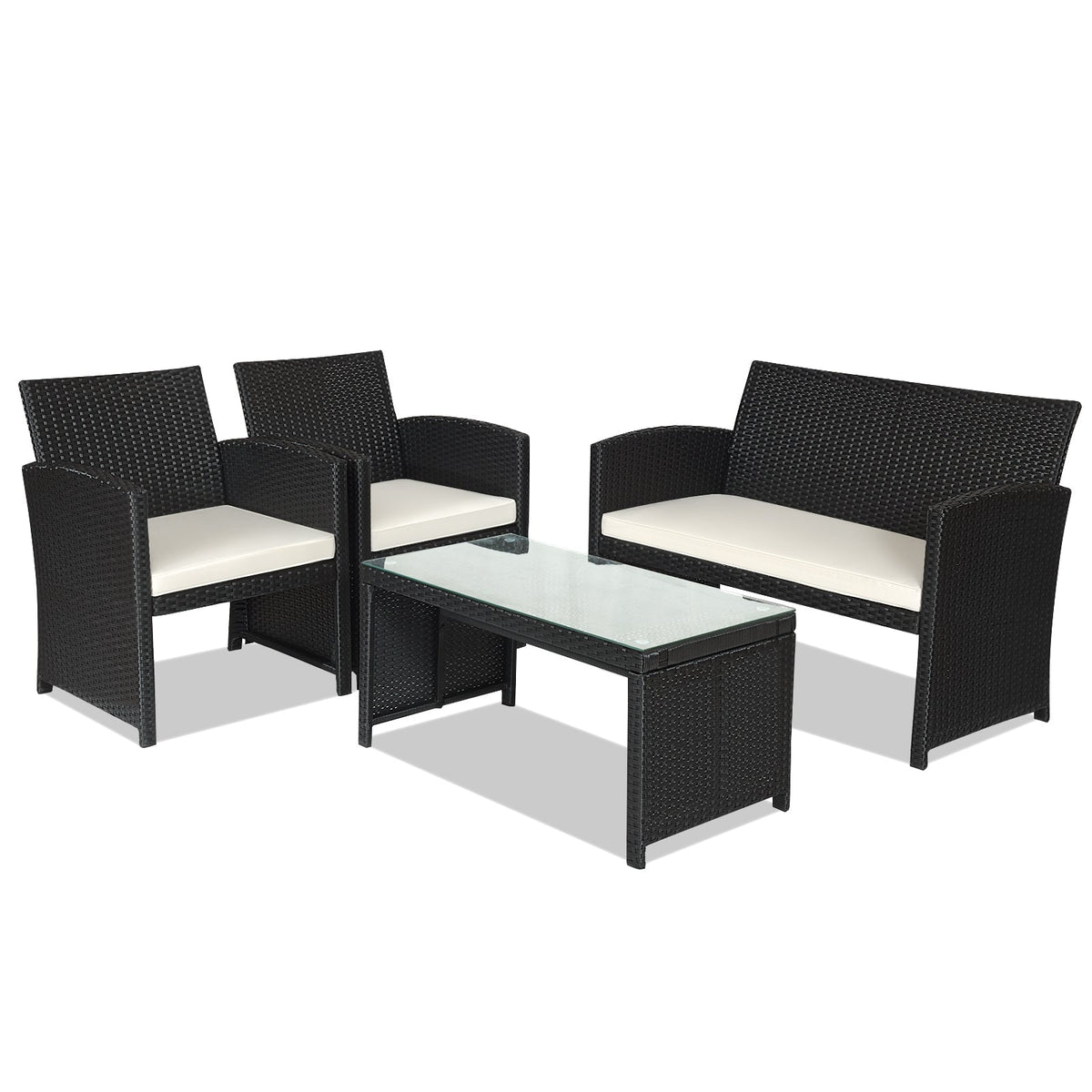 4 Pieces Rattan Patio Furniture Set with Weather Resistant Cushions and Tempered Glass Tabletop 11