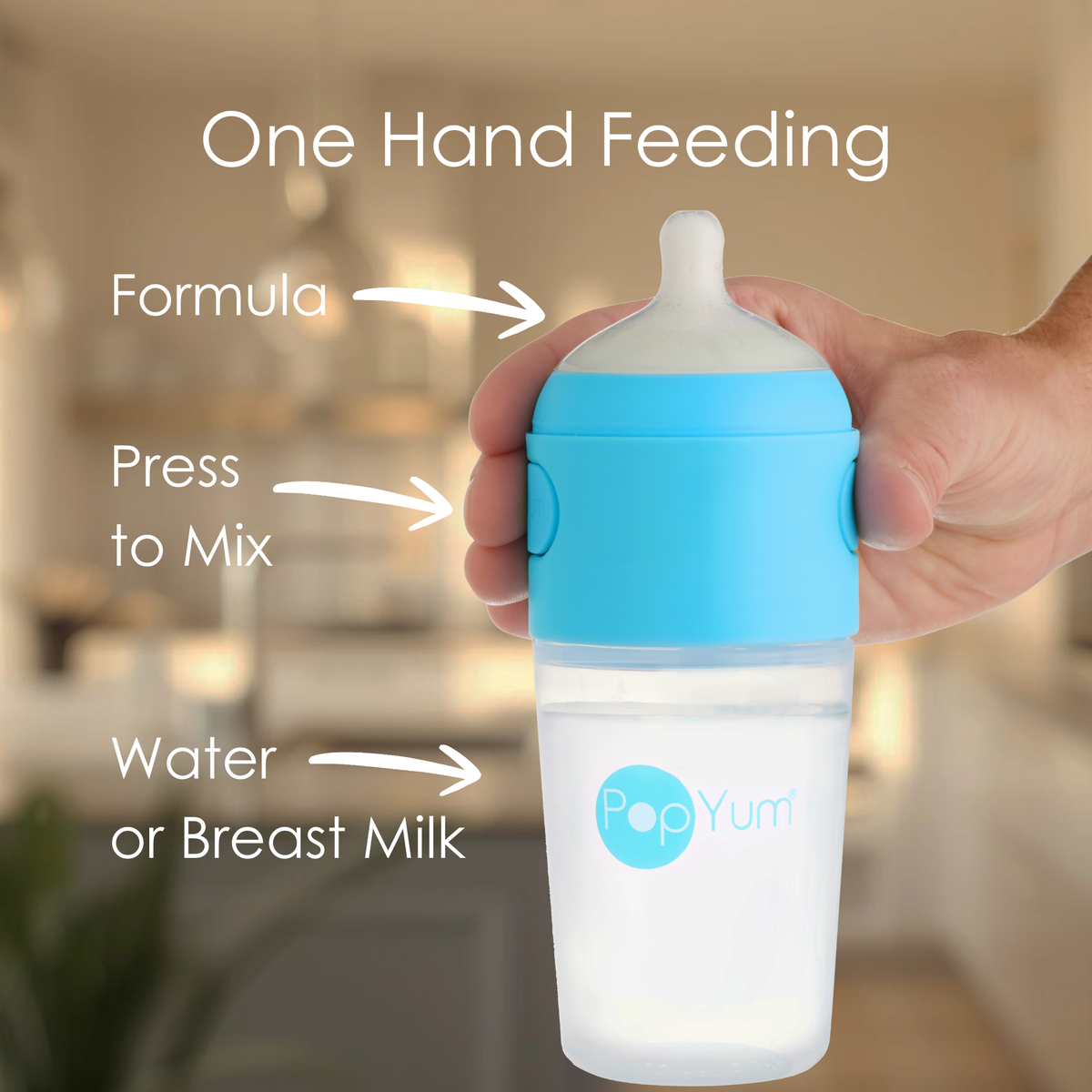 PopYum 9 oz Blue Formula Making Baby Bottle 3-Pk with Gray Drying Rack & Clear Drying Mat Bundle 2